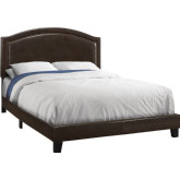 Queen Bed in Brown Leatherette with Brass Trim